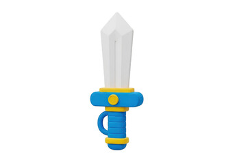 3d icon of a cartoonstyle toy sword with a blue handle and yellow accents, isolated on a transparent background