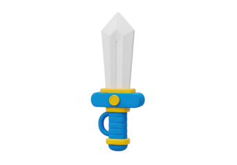 3d icon of a cartoonstyle toy sword with a blue handle and yellow accents, isolated on a transparent background