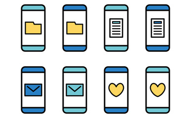 スマートフォンのフォルダと書類とメールとお気に入りを表すシンプルなベクターアイコンセット