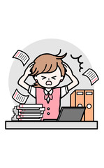 書類に追われる事務職の悩み 業務過多のイメージイラスト