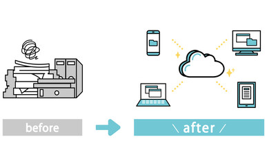 紙の書類管理からクラウド化へ 業務改善や事務作業のビフォーアフターイラスト