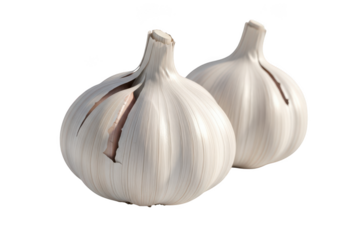 3d icon of two bulbs of fresh garlic isolated on transparent background