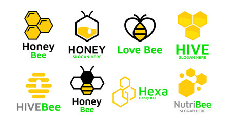 Set of bee honey logo collections, perfect for company logo or branding.	