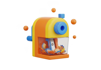 3d icon of colorful 3d render of a desk pencil sharpener with shavings inside isolated on transparent background
