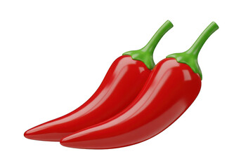 3d icon of two vibrant red chili peppers with green stems, isolated on transparent background