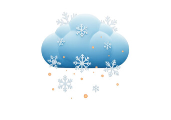 3d icon of a stylized blue cloud with snowflakes falling, isolated on transparent background