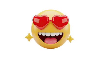 Emoji with heart-shaped sunglasses and sparkling stars