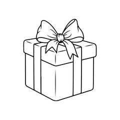 Obraz premium Gift box with bow line art illustration isolated on white background vector icon