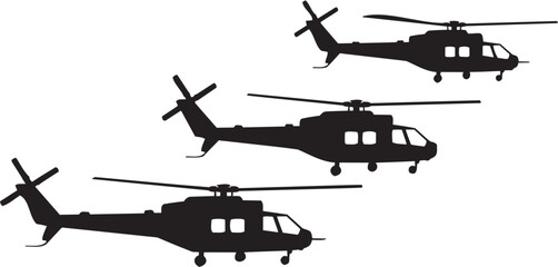 Helicopter flight vector illustration. Glyph pictograms of military helicopters in formation, aviation logo or tattoo design © Ethan