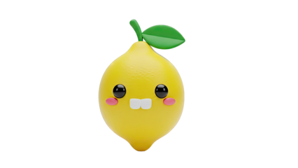 Cute 3D Kawaii Lemon Character with Big Eyes and Two Teeth