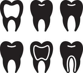 Dental Tooth Icon Black Silhouette, Tooth Silhouette Vector Black and White