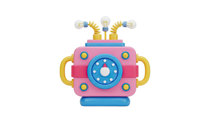 Cute 3D Robot with Lightbulbs and Dial