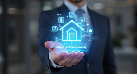 Smart Home Technology Concept with Digital House Icon and Network Connections.