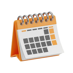 Orange calendar icon isolated on transparent background