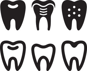 Dental Tooth Icon Black Silhouette, Tooth Silhouette Vector Black and White