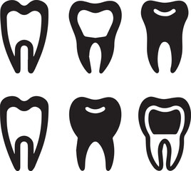 Dental Tooth Icon Black Silhouette, Tooth Silhouette Vector Black and White