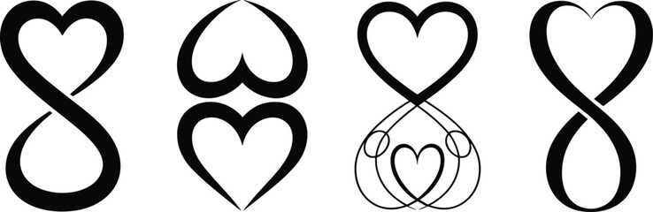 Heart infinity vector illustration, black and white love symbol, romantic graphic design, eternal love artwork, decorative heart icon, minimal tattoo concept