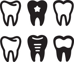 Dental Tooth Icon Black Silhouette, Tooth Silhouette Vector Black and White