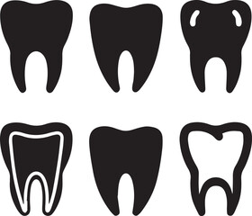 Dental Tooth Icon Black Silhouette, Tooth Silhouette Vector Black and White