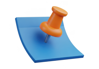 3d icon of a 3d render of a thumbtack on a blue sticky note isolated on transparent background