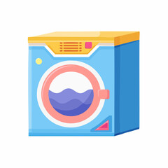 Vibrant blue washing machine illustration with yellow accents, showcasing a modern home appliance for efficient laundry care and cleaning, perfect for household technology and domestic chores concepts