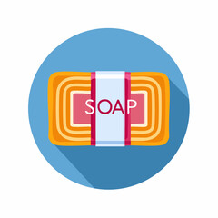 Flat design illustration of a bar of soap, representing cleanliness and hygiene in a simple, modern style
