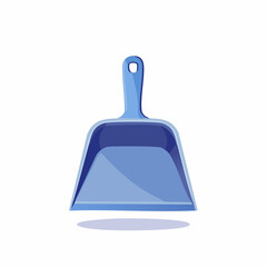 Essential blue plastic dustpan, a core household cleaning tool for gathering dirt and debris, presented in a crisp, simple flat vector illustration style