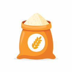 Orange sack filled with finely milled flour, featuring a wheat ear symbol. This illustration represents essential baking ingredients, agricultural harvest, and wholesome food