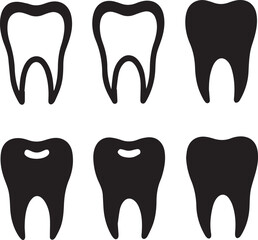 Dental Tooth Icon Black Silhouette, Tooth Silhouette Vector Black and White