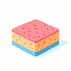 Isometric illustration of a colorful cleaning sponge with pink, orange, and blue layers, perfect for household chores and hygiene themes