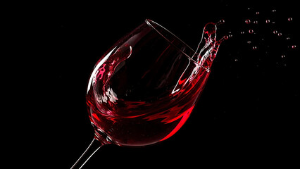 Red Wine Splash in Elegant Glass on Black Background