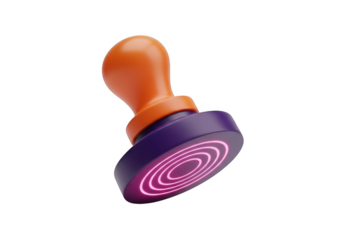 3d icon of 3d render of a purple and orange stamp with glowing pink concentric circles on its base, isolated on transparent background