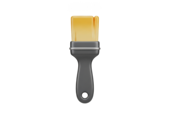 3d icon of a 3d render of a paint brush with yellow bristles and a gray handle isolated on transparent background