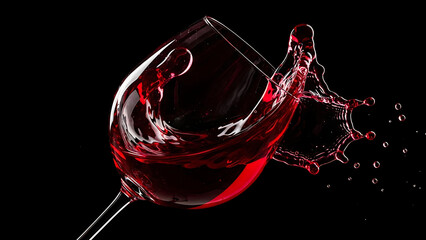 Red Wine Splash from Glass on Black Background, Elegant Beverage Concept
