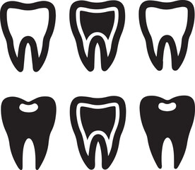 Dental Tooth Icon Black Silhouette, Tooth Silhouette Vector Black and White