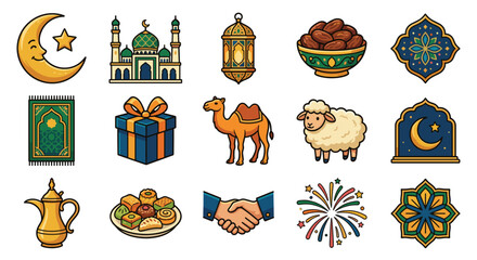 Eid Vibes Vector Illustration of Muslim Family Gathering Forgiving Each Other Handshake and Hugging during Mubarak Celebration with Flat Character Style for Web Landing Page Banner