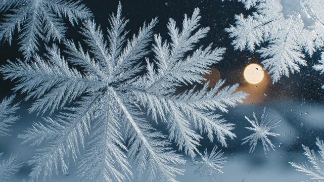 Freezing Water Crystallizing on Glass in Winter Season