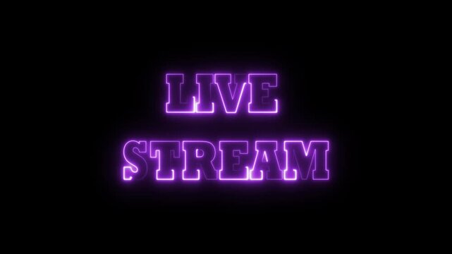 Purple Neon "LIVE STREAM" Text on Black Background | Modern Broadcast Title