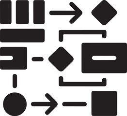 flowchart symbols on white background, business process diagram elements