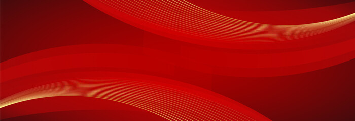 Abstract elegant red gradient background with shiny golden lines