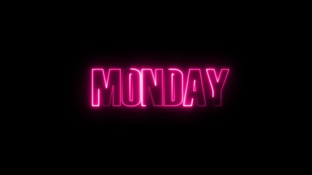 Neon pink glowing "MONDAY" text on black background, abstract modern typography