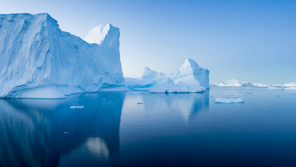 Iceberg Floating in Calm Polar Sea Under Blue Sky