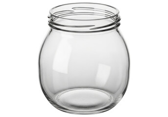 Clear glass jar with wide mouth and rounded body isolated on transparent background