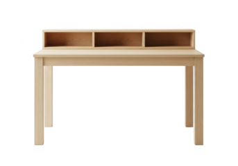 Modern wooden desk with storage compartments and sleek design isolated on transparent background
