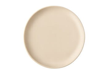 Empty beige ceramic plate top view isolated