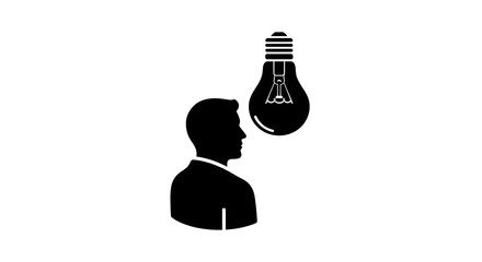 Silhouette of a man with a lightbulb above his head representing idea and inspiration in business and innovation with concept and creativity