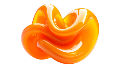 Swirling, glossy orange form on black; abstract, 3D render