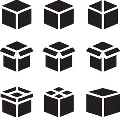 Package Box Icon Set, Box Silhouette Vector Black and White