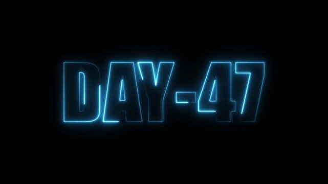 Neon Days 47 text animation , 47 Day To Go glowing neon animated . Neon text day-47 animation on black background. calendar, text, number, days, date, counter neon text concept.
