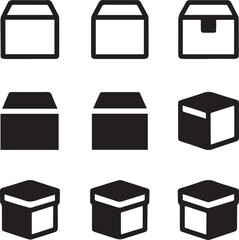 Package Box Icon Set, Box Silhouette Vector Black and White